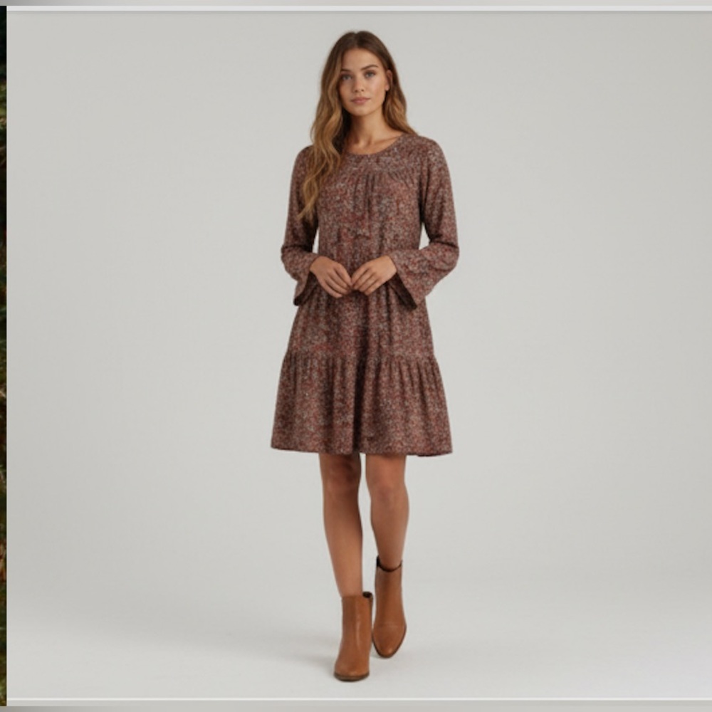 Boho Floral Flounce Sleeve Smock Dress